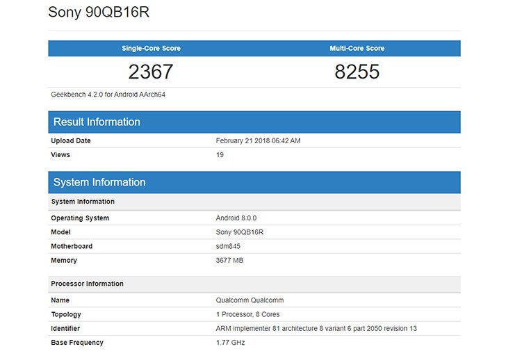 Snapdragon 845'li Sony Modeli Geekbench'te Görüldü 1 Snapdragon 845'li Sony Modeli Geekbench'te Görüldü