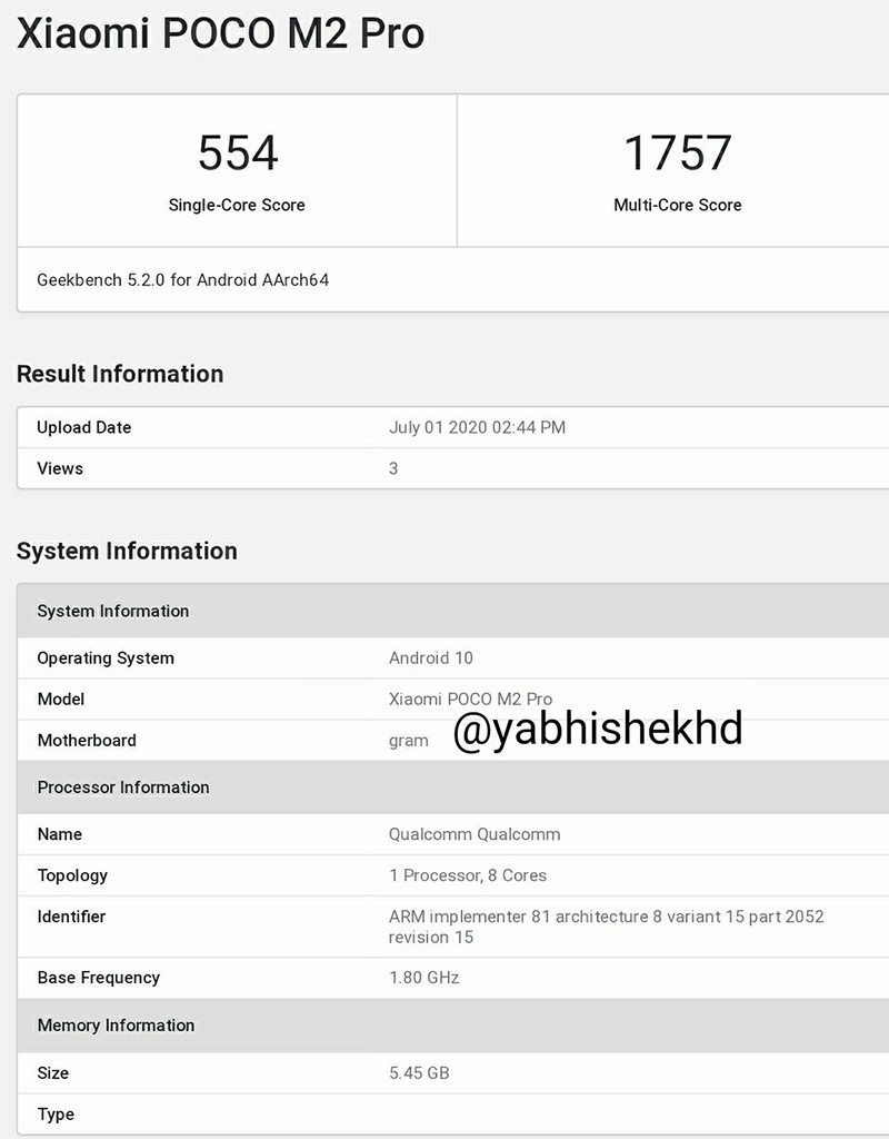 POCO M2 Pro GeekBench Performans Testinde Kendini Gösterdi 1 POCO M2 Pro GeekBench Performans Testinde Kendini Gösterdi