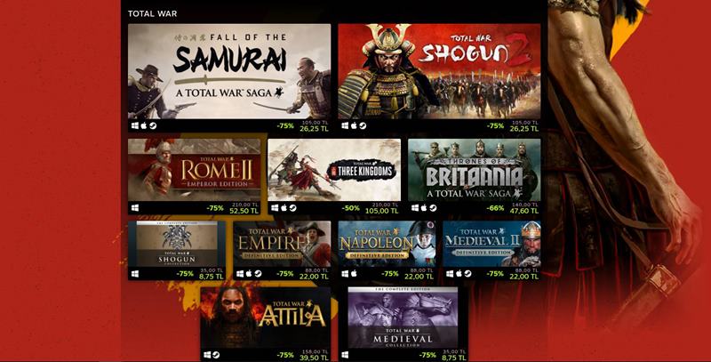 Mevzi Alın: Total War Tarihi İndirimler Kampanyası Steam'de Başladı! 1 Total War Tarihi Indirimleri