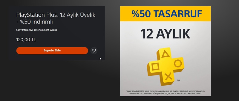 12 aylık PS Plus üyeliği