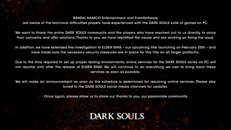Dark Souls Sunucuları 25 Şubat'a Kadar Kapalı Kalacak 1 Dark Souls