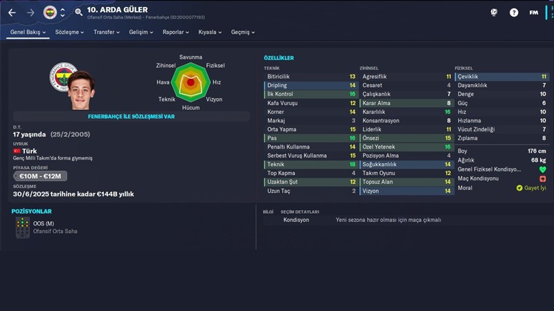 FM 23 Wonderkids: 20 Yaş Altı Genç Yetenekler 1 fm 23 arda güler profili