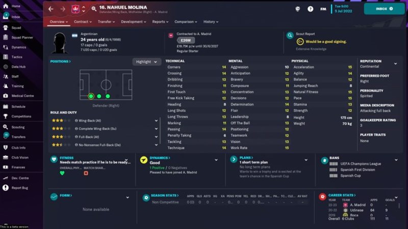 Football Manager 2023'teki En İyi Ucuz Oyuncular 7 Nahuel Molina