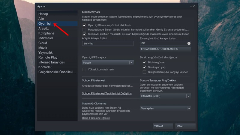 steam fps göstergesi açma
