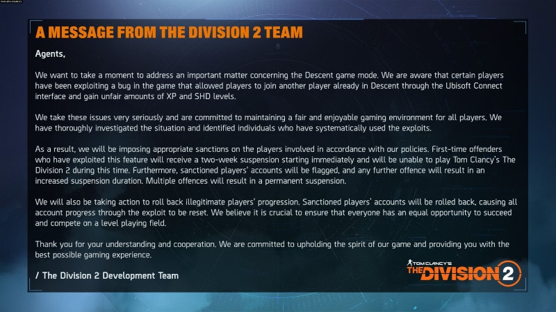 Ubisoft, The Division 2 Hilecilerine Göz Dağı Verdi 1 Ubisoft, The Division 2 Hilecilerine Göz Dağı Verdi